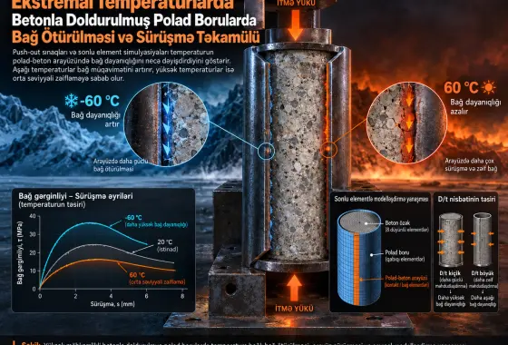 Ekstremal Temperaturlarda Yüksək Möhkəmlikli Betonla Doldurulmuş Polad Borularda Push-Out Sınaqları və Sonlu Element Simulyasiyaları ilə Bağ Ötürmə Mexanizmləri və Sürüşmə Təkamülü