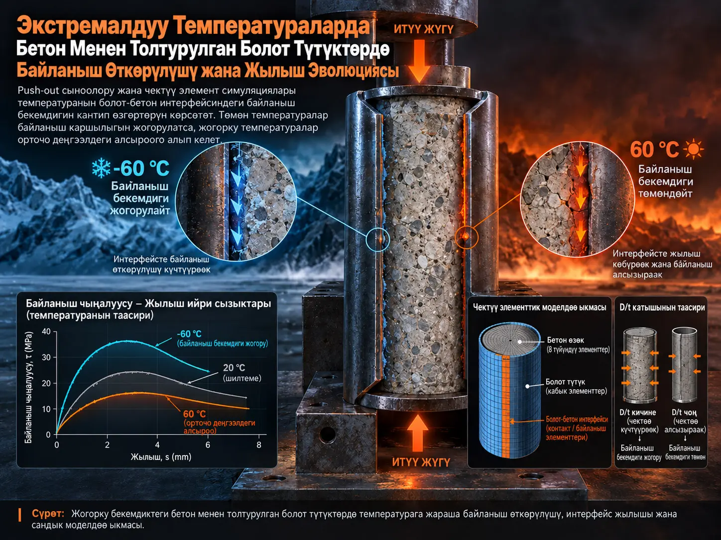 Экстремалдуу Температураларда Жогорку Бекемдиктеги Бетон Менен Толтурулган Болот Түтүктөрдө Push-Out Сыноолору жана Чектүү Элемент Симуляциялары Аркылы Байланыш Өткөрүү Механизмдери жана Жылыш Эволюциясы
