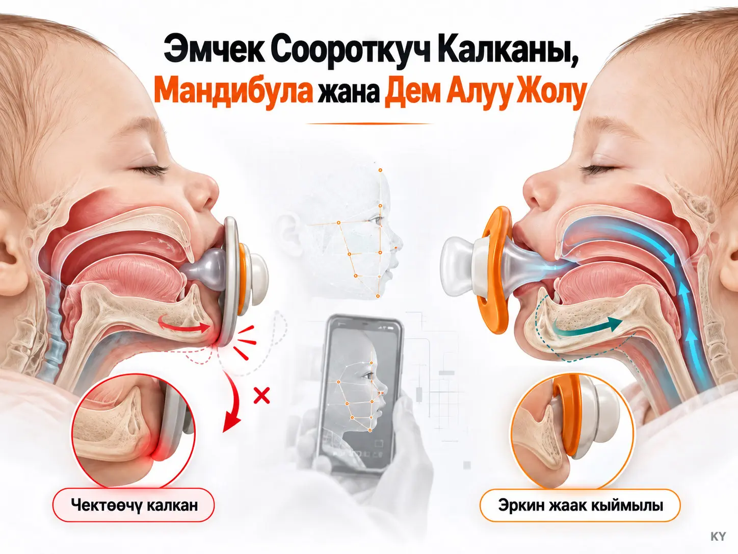 Эмчек Соороткуч Калканынын Мандибуланын Өсүшүндөгү жана Дем Алуу Жолунун Саламаттыгындагы Ролу: Функционалдык Дизайн, Эркин Жаак Кыймылы жана Смартфон Менен Ретрогнатия Скрининги