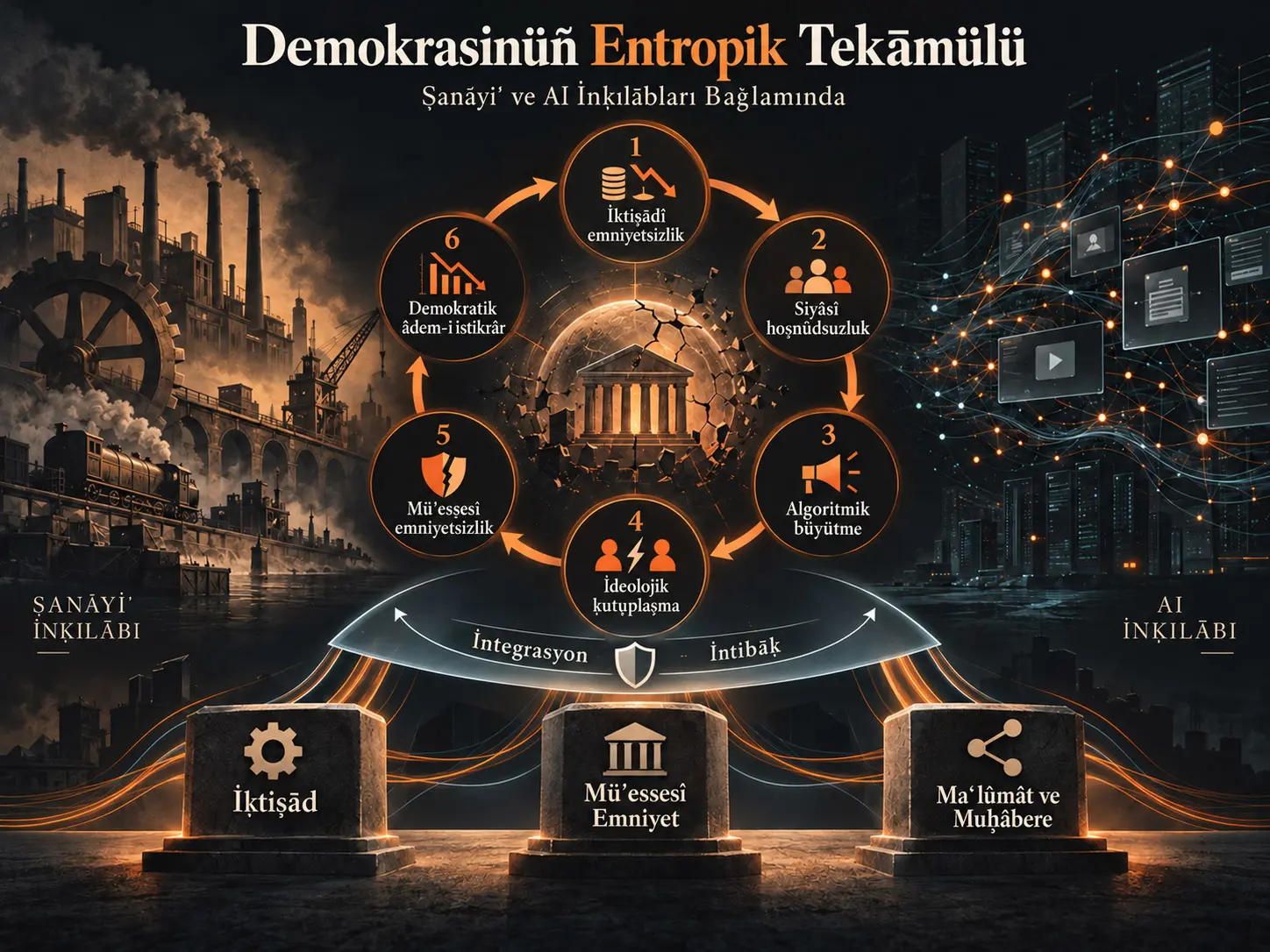 Entropik, Ḳırılġan ve Ẓuhūr Eden Bir Sistem Olaraḳ Demokrasinüñ Tekāmülü: Ṣanāyiʿ ve AI İnḳılābları