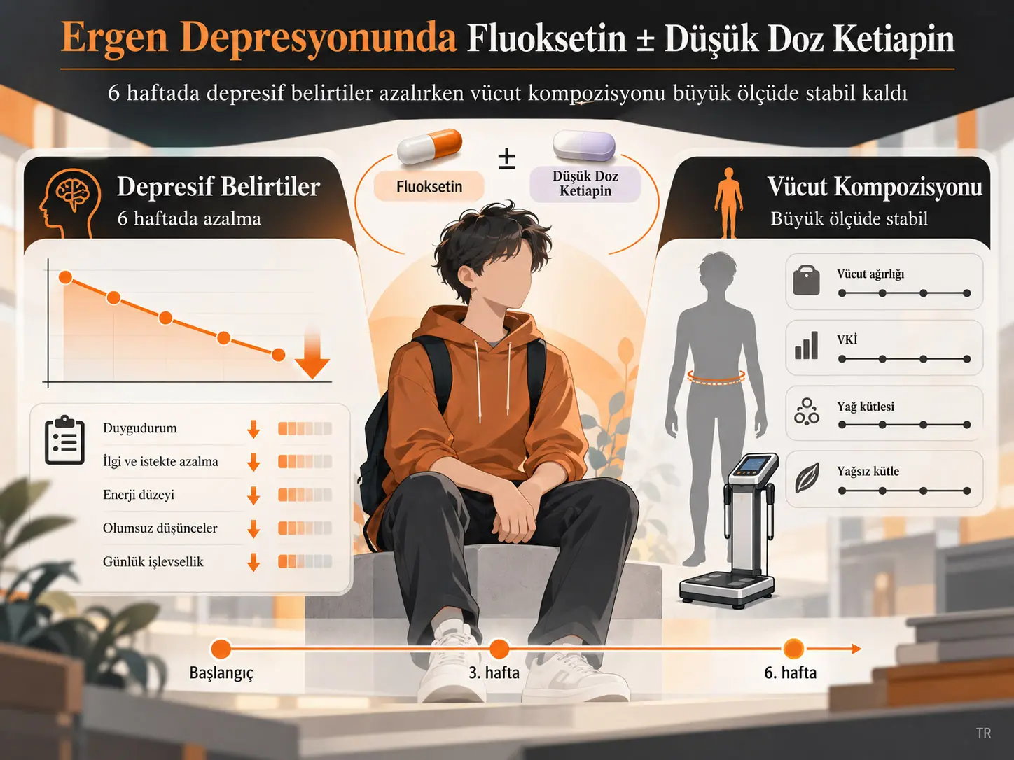 Ergen Majör Depresyonunda Fluoksetin ± Düşük Doz Ketiapin: Depresif Belirtiler ve Vücut Kompozisyonundaki Altı Haftalık Değişimlerin Pilot Karşılaştırması