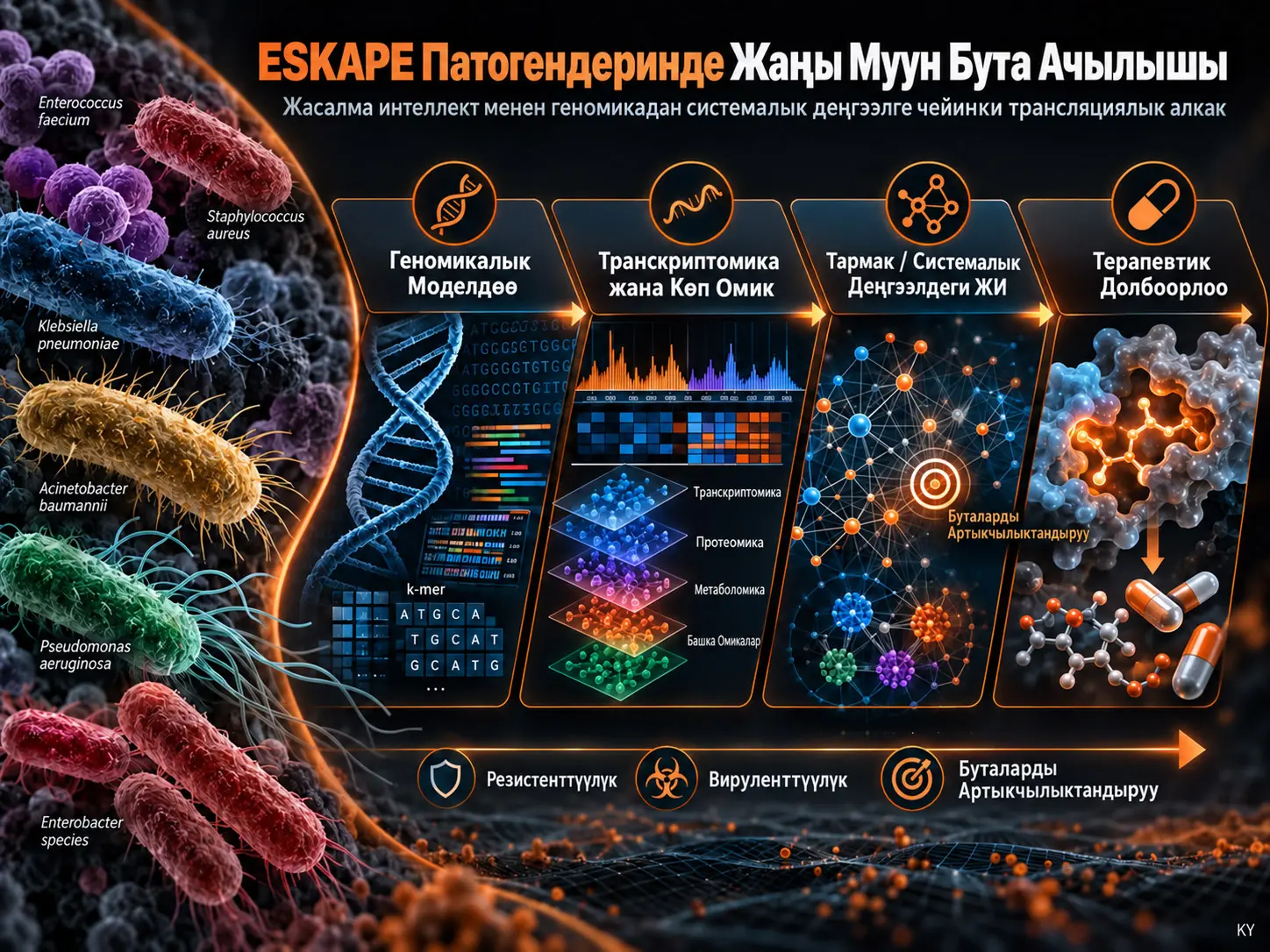 ESKAPE Патогендеринде Жаңы Муун Бута Ачылышы: Омикага Негизделген Талдоодон Системалык Деңгээлдеги Моделдөөгө жана Клиникалык Колдонууга Жасалма Интеллект Колдогон Алкак