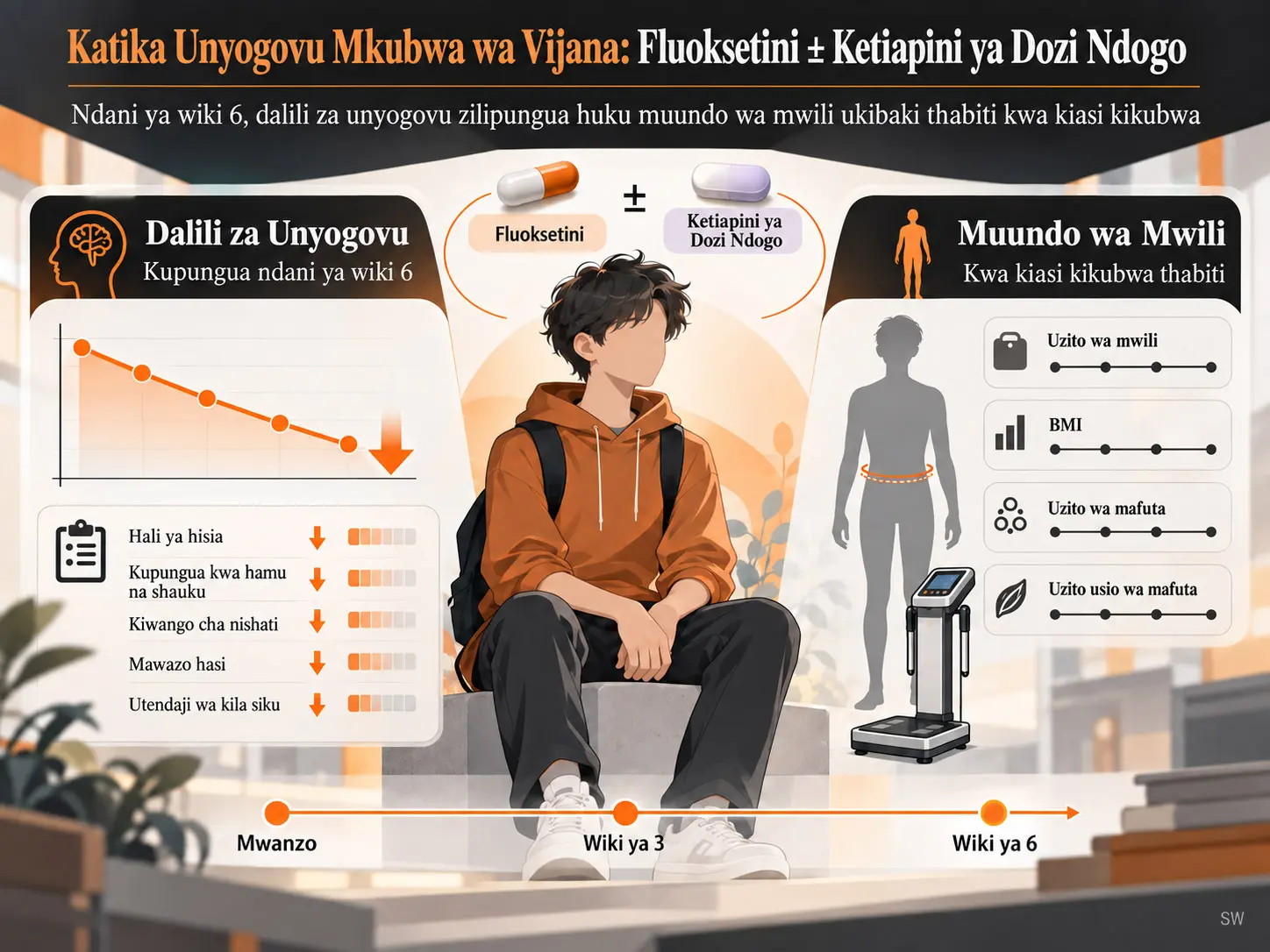 Fluoxetine ± Quetiapine ya Dozi Ndogo katika Unyogovu Mkubwa wa Vijana: Ulinganisho wa Kijaribio wa Mabadiliko ya Wiki Sita katika Dalili za Unyogovu na Muundo wa Mwili
