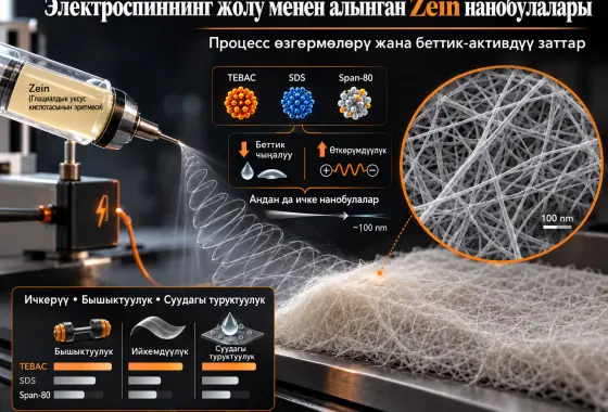 Глациалдык Уксус Кислотасынын Эритмелеринен Электроспиннинг Жолу Менен Алынган Зеин Нанобулаларынын Түзүлүшү жана Касиеттери: Процесс Өзгөрмөлөрүнүн жана Беттик-Активдүү Заттардын Таасири