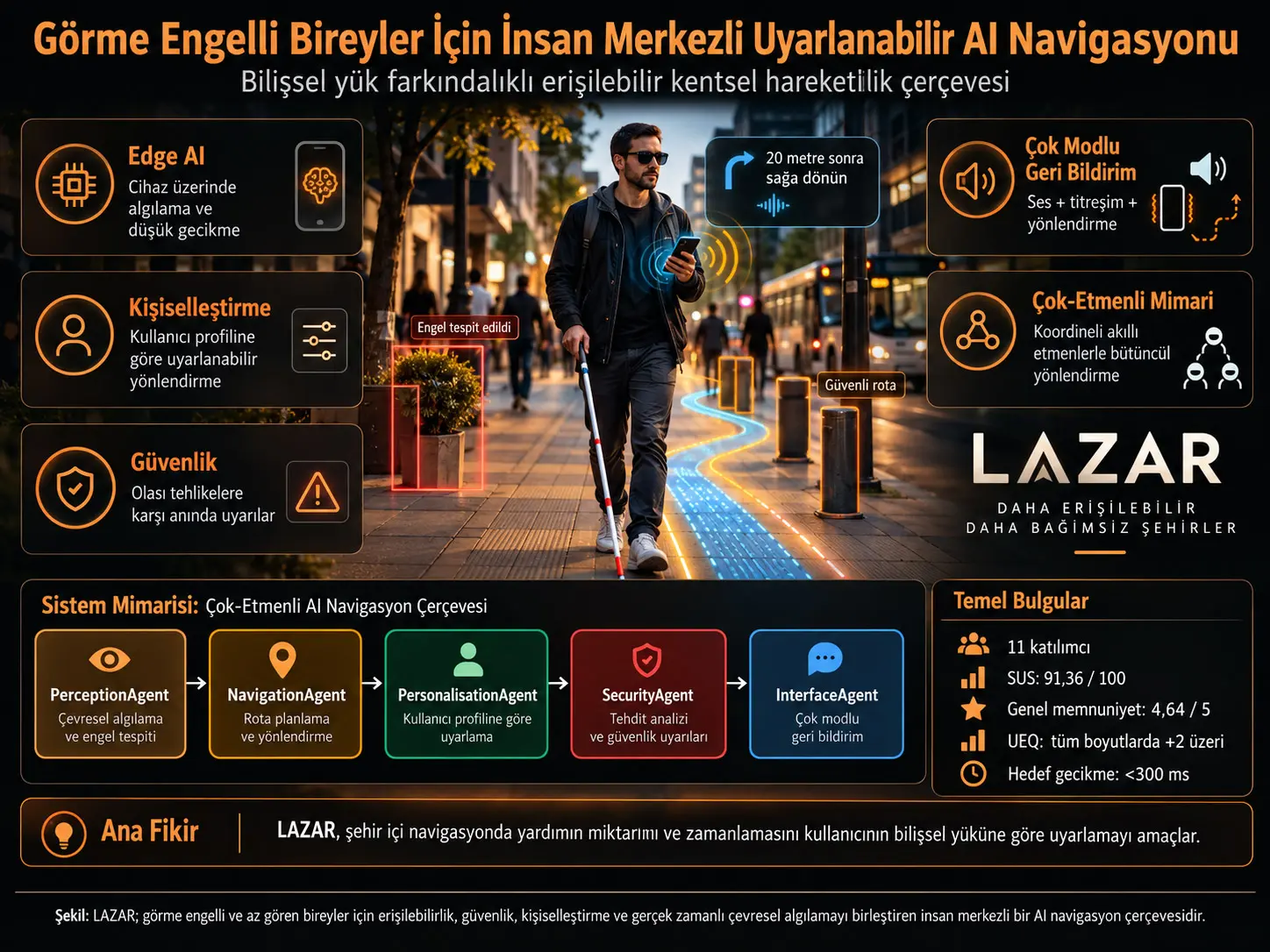 Görme Engelli Bireyler İçin Bilişsel Yük Farkındalıklı Yapay Zekâ Navigasyonu: LAZAR ile İnsan-Merkezli ve Uyarlanabilir Kentsel Hareketlilik