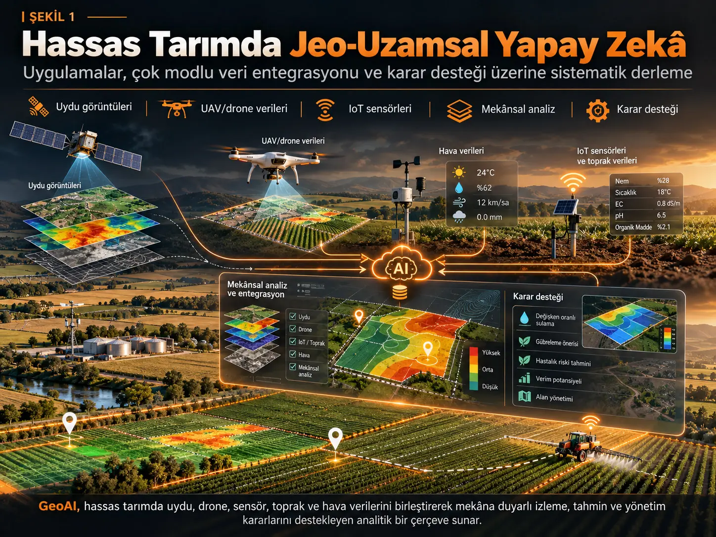 Hassas Tarımda Jeo-Uzamsal Yapay Zekâ: Uygulamalar, Çok Modlu Veri Entegrasyonu ve Karar Desteği Üzerine Sistematik Bir Derleme