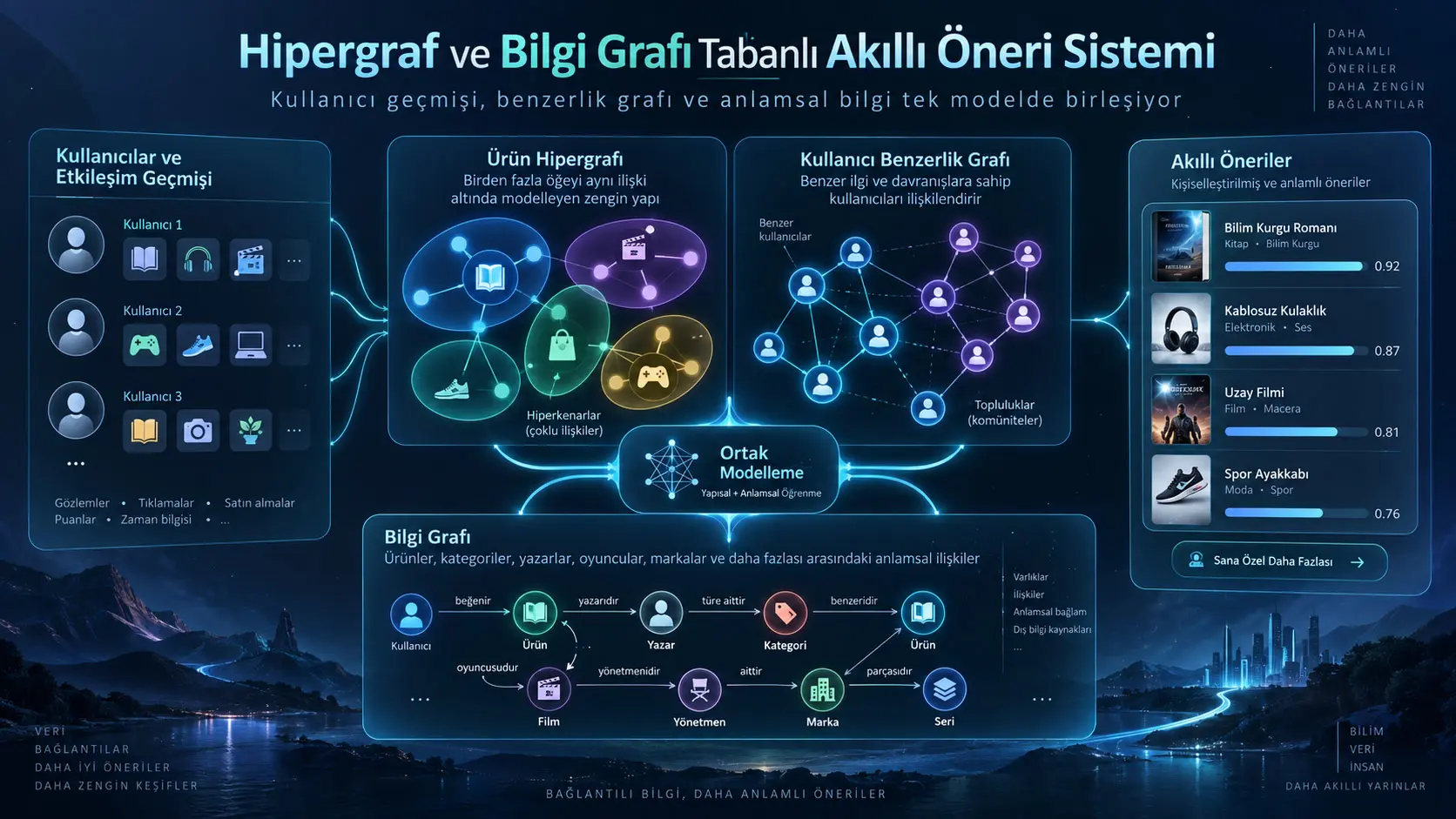 Hipergraf ve Bilgi Grafını Birleştiren Bilgi-Farkındalıklı Öneri Sistemi: Yüksek Dereceli Kullanıcı Davranışından Anlamsal Öğe Temsiline