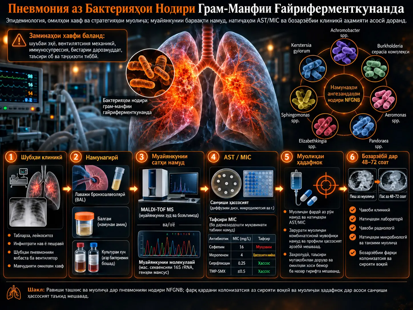 Идоракунии Пневмония аз Бактерияҳои Нодири Грам-Манфии Ғайриферменткунанда: Эпидемиология, Омилҳои Хавф ва Стратегияҳои Муолиҷа