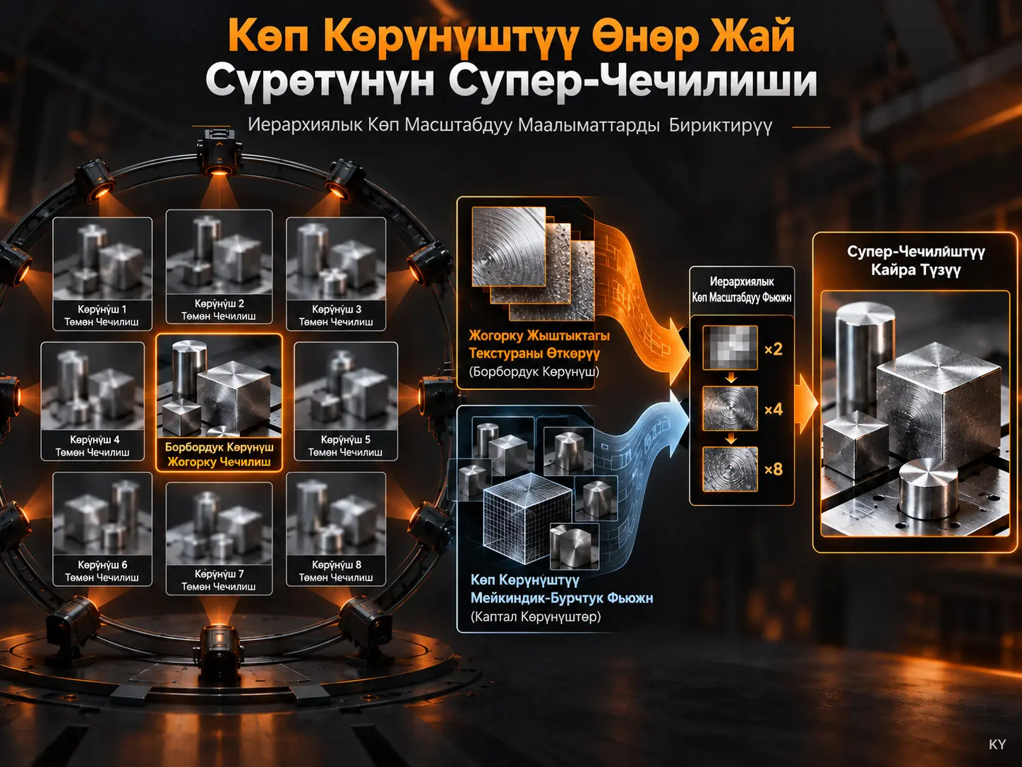 Иерархиялык Көп Масштабдуу Маалыматтарды Бириктирүү Менен Көп Көрүнүштүү Өнөр Жай Сүрөтүнүн Супер-Чечилиши
