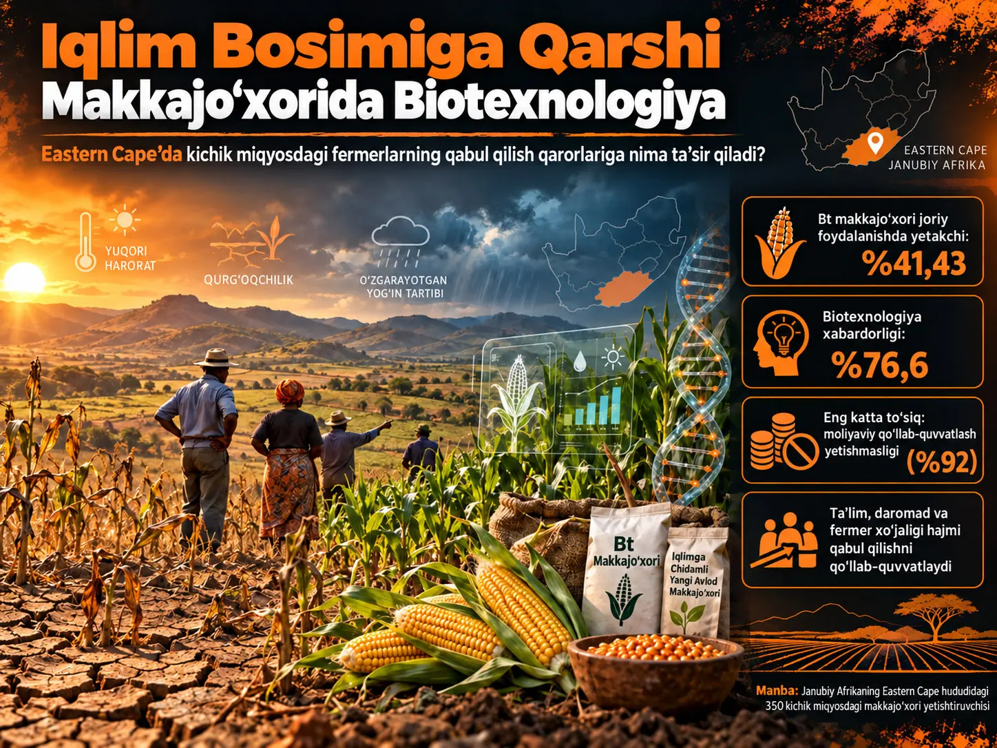 Iqlim Oʻzgarishi Taʼsirlarini Kamaytirish Uchun Fermerlarning Oʻsimlikchilik Biotexnologiyasini Qabul Qilishiga Taʼsir Etuvchi Omillar: Eastern Cape, Janubiy Afrika Misoli