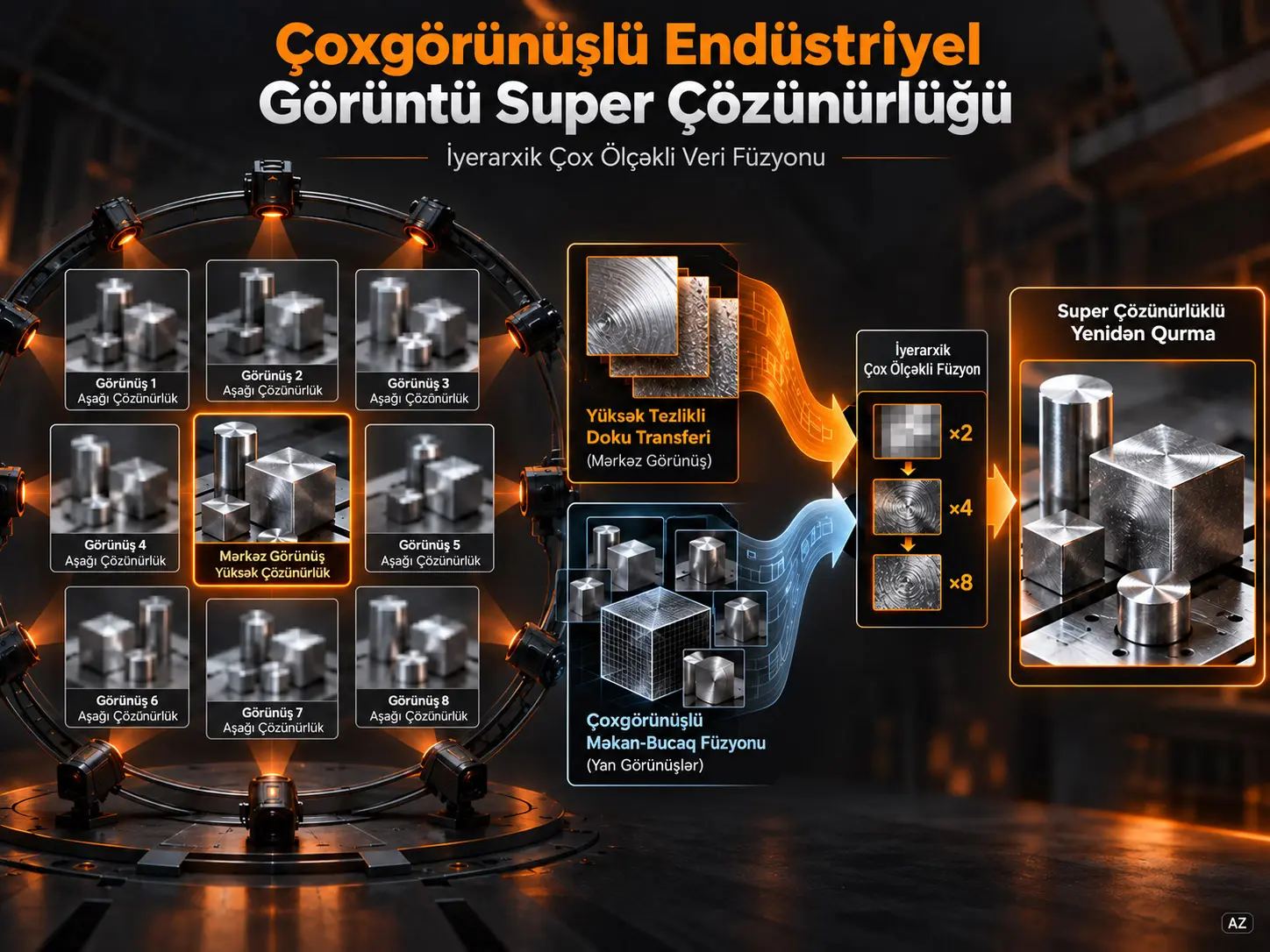 İyerarxik Çoxmiqyaslı Məlumat Füzyonu ilə Çoxgörünüşlü Sənaye Görüntüsü Super-Ayırdetməsi