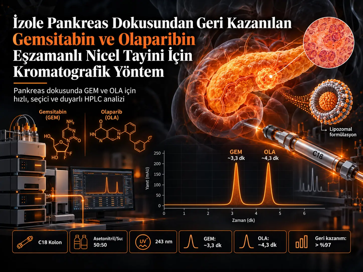 İzole Pankreas Dokusundan Geri Kazanılan Gemsitabin ve Olaparibin Eşzamanlı Nicel Tayini için Kromatografik Yöntem