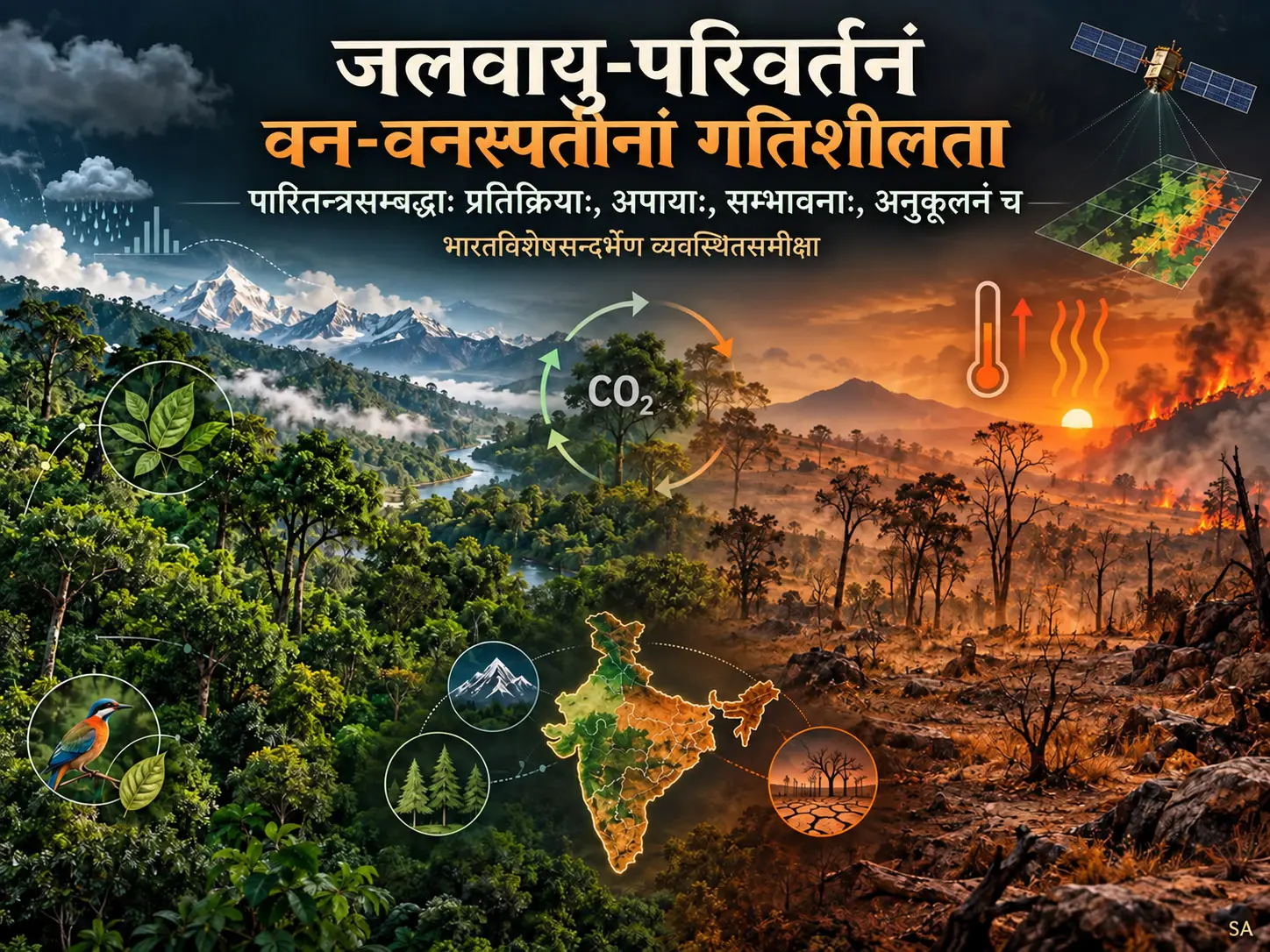 जलवायु-परिवर्तनं वन-वनस्पतीनां गतिशीलता च: पारितन्त्रसम्बद्धाः प्रतिक्रियाः, अपायाः, सम्भावनाः, अनुकूलनं च
