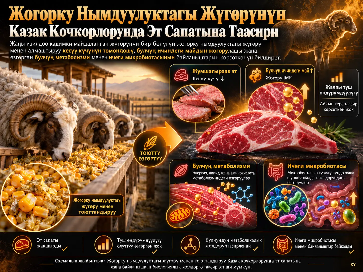 Жогорку Нымдуулуктагы Жүгөрү Менен Тоюттандыруунун Казак Кочкорлорунда Эт Өндүрүмдүүлүгүнө, Эт Сапатына, Булчуң Метаболизмине жана Ичеги Микробиотасына Таасири