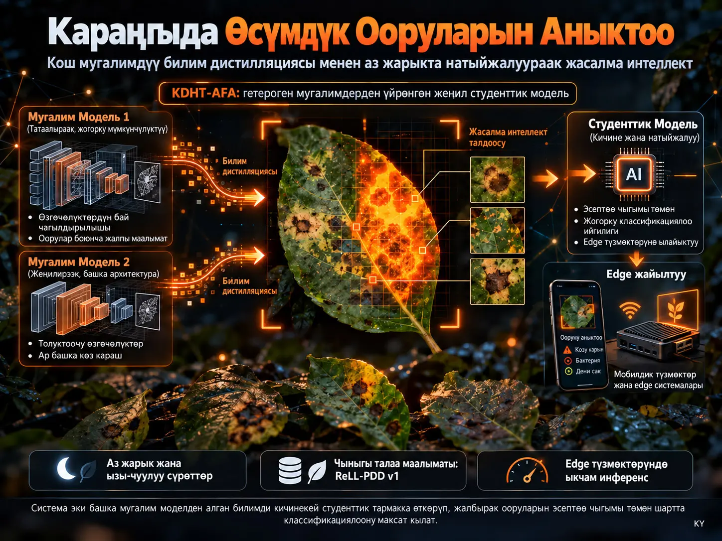 Караңгыда көрүү: өсүмдүк ооруларын ишенимдүү аныктоо үчүн ар түрдүү мугалим моделдер менен ыңгайлашма которгучка негизделген билимди дистилляциялоо