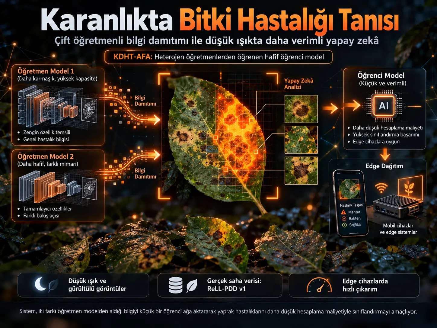 Karanlıkta Görmek: Sağlam Bitki Hastalığı Tanısı için Heterojen Öğretmenlerle Uyarlamalı Anahtar Güdümlü Bilgi Damıtımı