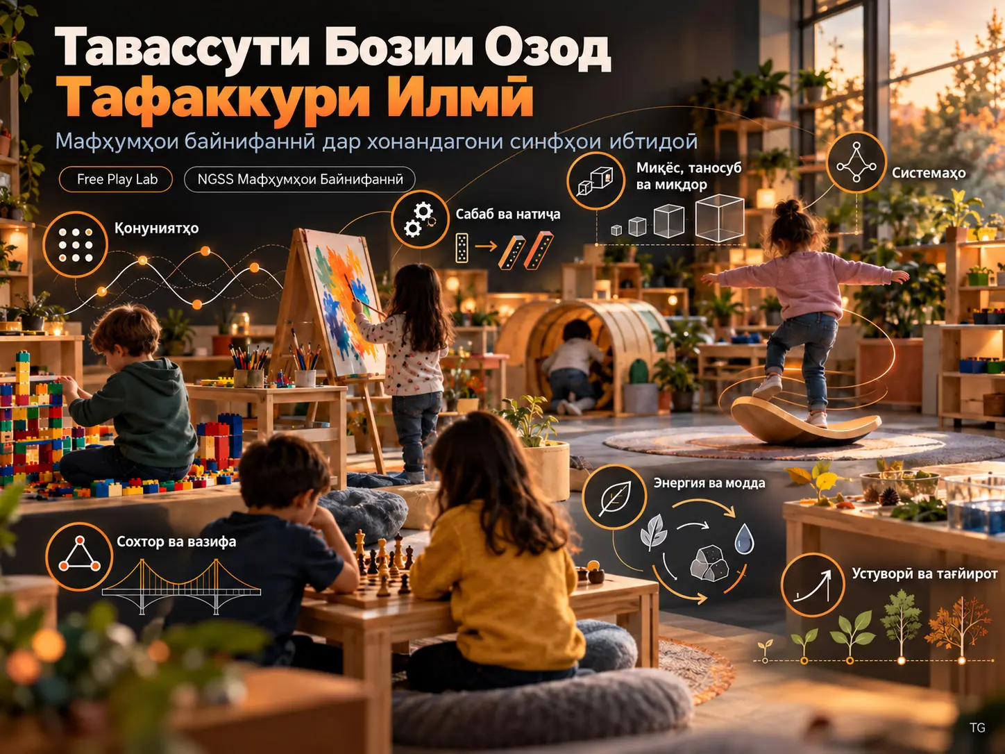Кашфи мафҳумҳои байнифаннӣ дар илм тавассути бозии озод: таҳқиқоти 12-ҳафтаинаи ду когорти хонандагони синфҳои ибтидоӣ