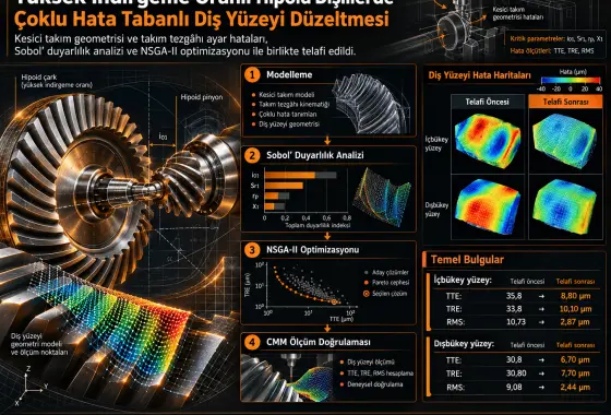Kesici ve Takım Tezgâhı Hatalarını Birlikte Dikkate Alan Yüksek İndirgeme Oranlı Hipoid Dişlilerde Çoklu Hata Tabanlı Diş Yüzeyi Düzeltmesi