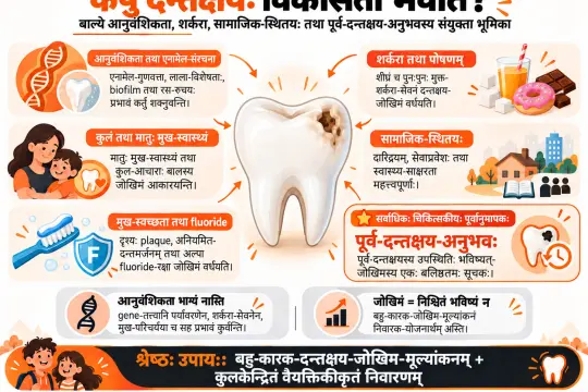 केषु दन्तक्षरणं विकसितं भवति? बाल्ये Genetic कारकाः, शर्करा, सामाजिक-स्थितयः तथा पूर्व-Caries-अनुभवस्य संयुक्त-भूमिका