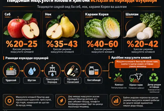 Хусусиятҳои Пайдоиши Маҳсулоти Иловагӣ Ҳангоми Истеҳсол ва Коркарди Озуқаворӣ: Таҳқиқот оид ба Себ, Нок, Карами Корея ва Шалғам