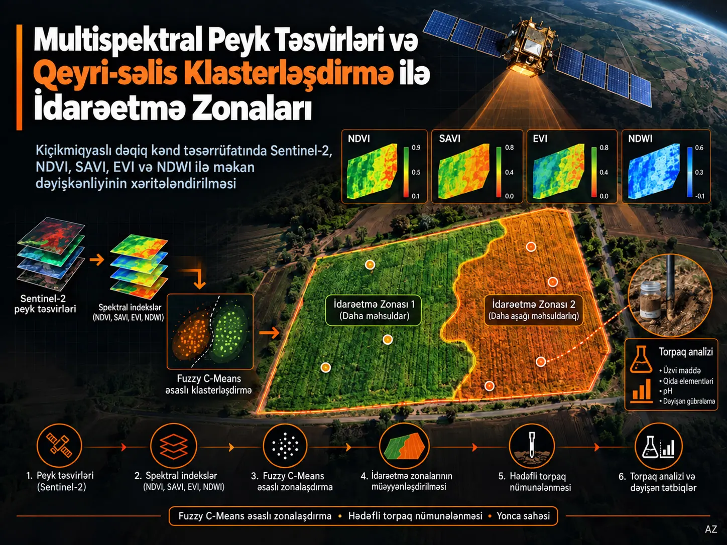 Kiçikmiqyaslı Dəqiq Kənd Təsərrüfatında Multispektral Peyk Təsvirləri və Qeyri-səlis C-Ortalamalar Klasterləşdirilməsi ilə İnteqrə Edilmiş İdarəetmə Zonalarının Sərhədləndirilməsi