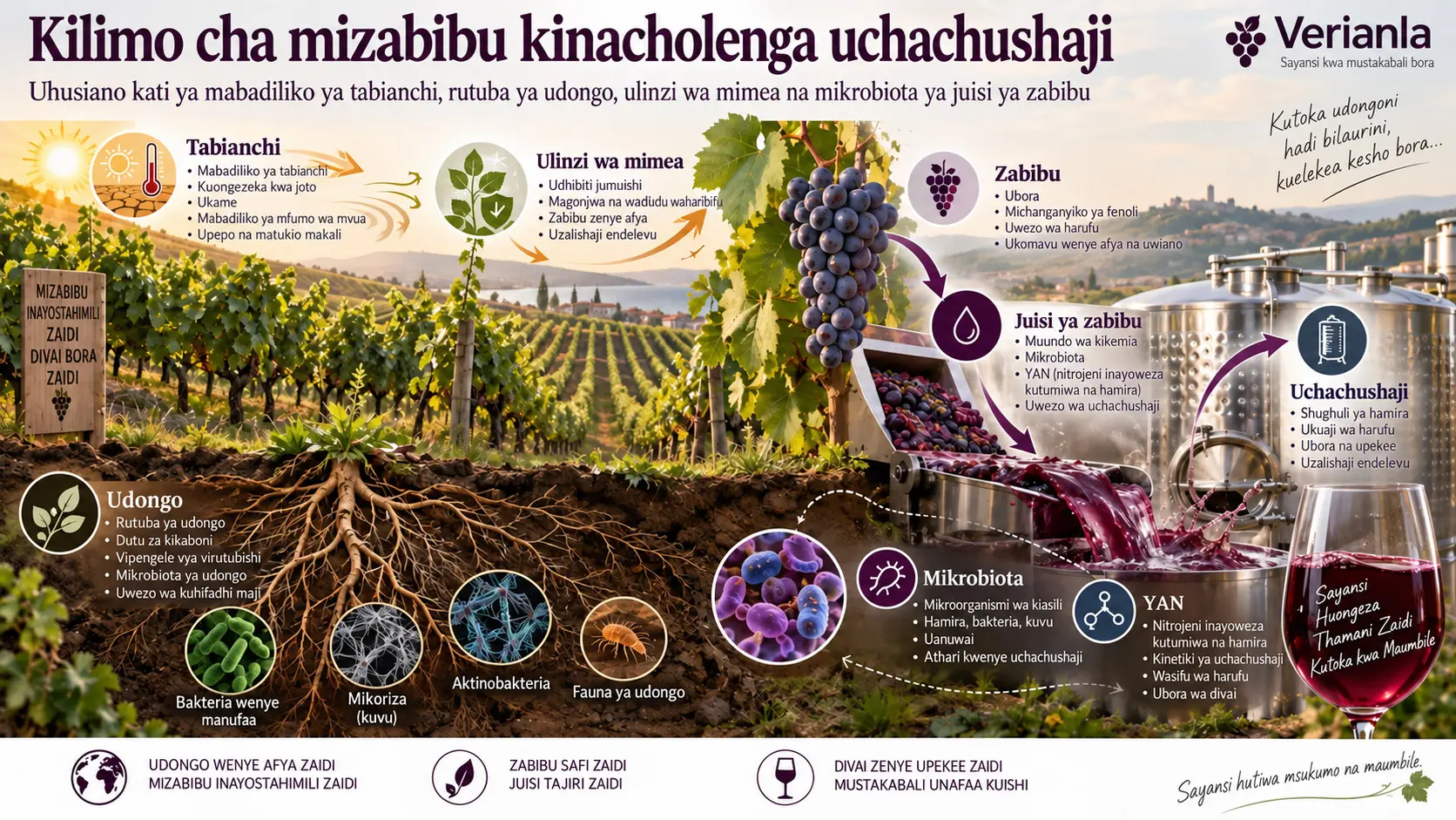 Kilimo cha mizabibu kinacholenga uchachushaji: mapitio simulizi yanayounganisha mabadiliko ya tabianchi, rutuba ya udongo, ulinzi wa mimea na ikolojia ya mikrobiota ya juisi ya zabibu