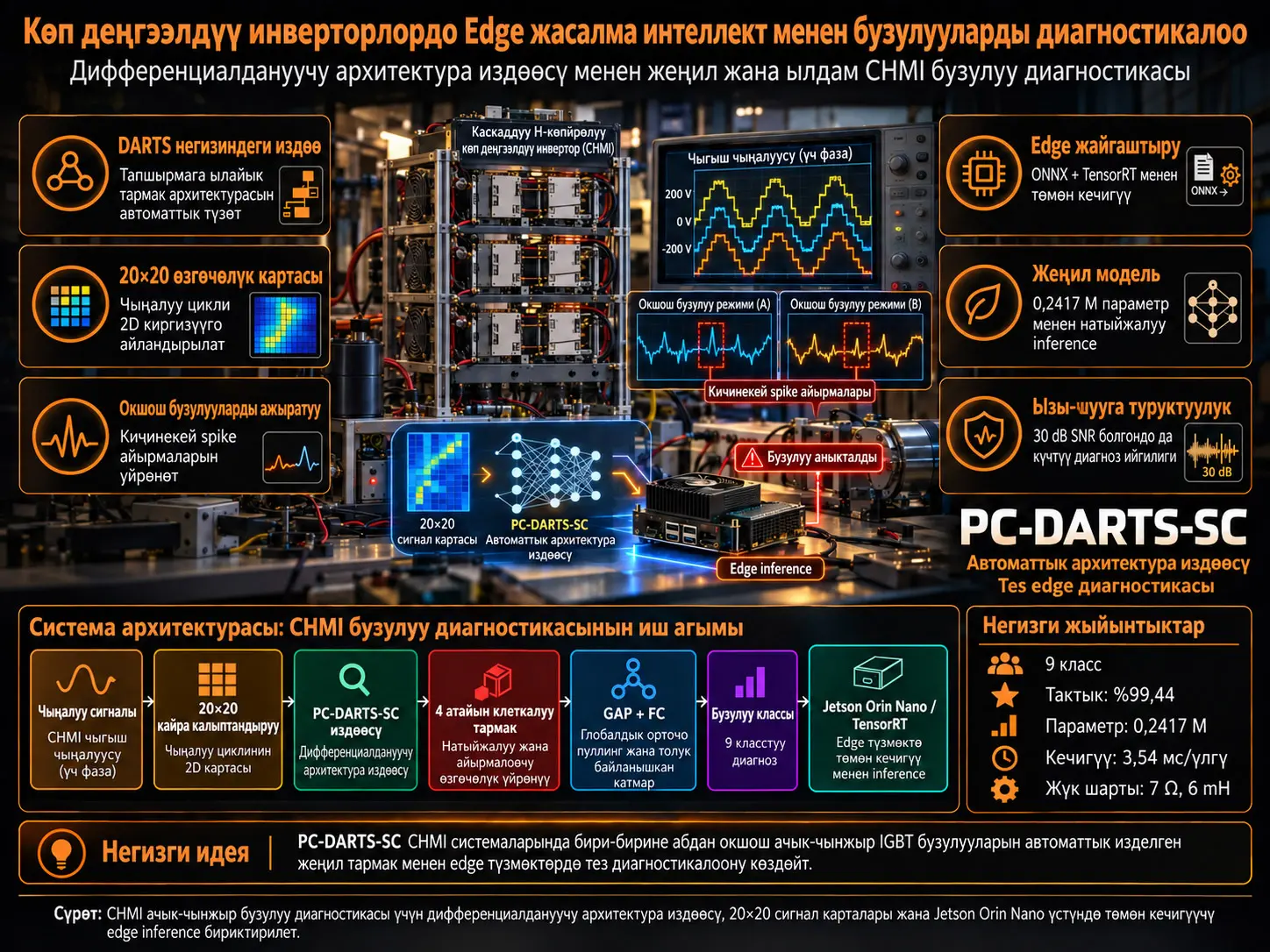Көп деңгээлдүү инверторлордо Edge жасалма интеллект менен бузулууларды диагностикалоо: Дифференциалдануучу архитектура издөөсү менен 3,54 мс диагноз