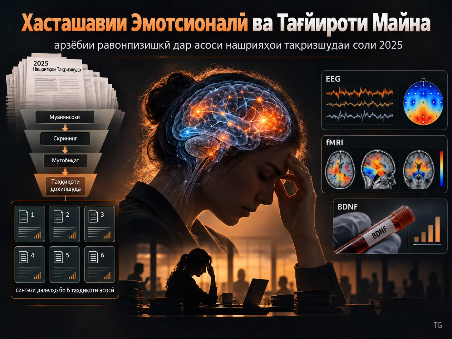 Кумак барои Арзёбии Равонпизишкон: Баррасии Хасташавии Эмотсионалӣ ва Тағйироти Вобастаи Майна дар Нашрияҳои Тақризшудаи Соли 2025 Мувофиқи Дастури PRISMA-ScR