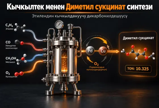 Кычкылтек экономикалык терминалдык кычкылдандыргыч катары колдонулган этилендин кычкылдануучу дикарбонилдешүүсү аркылуу диметил сукцинатты натыйжалуу жана туруктуу синтездөө