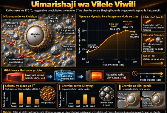 Mageuzi ya precipitates na mekanizimu za uimarishaji wa tabia ya vilele viwili katika kompoziti za Ti@(Al-Si-Ti)P/A356Al zilizozeeshwa