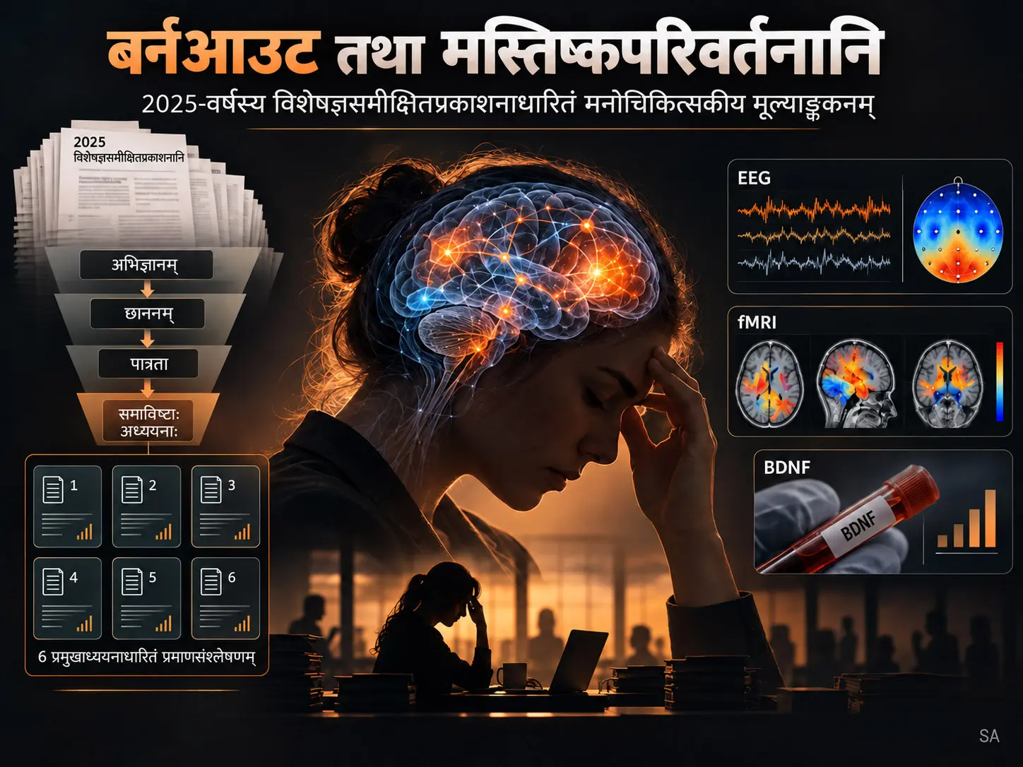मनोचिकित्सकानां मूल्याङ्कनसहाय्यम्: PRISMA-ScR मार्गदर्शिकानुसारं 2025-वर्षे विशेषज्ञैः समीक्षितेषु प्रकाशनेषु Burnout तथा तत्सम्बद्धमस्तिष्कपरिवर्तनानां परीक्षणम्