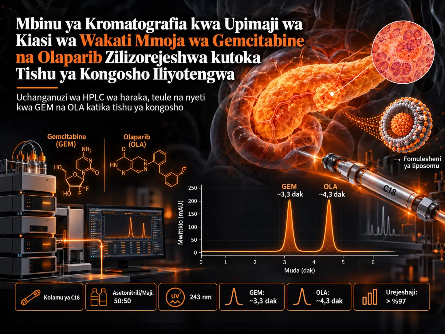 Mbinu ya Kromatografia kwa Upimaji wa Kiasi wa Wakati Mmoja wa Gemcitabine na Olaparib Zilizorejeshwa kutoka Tishu ya Kongosho Iliyotengwa