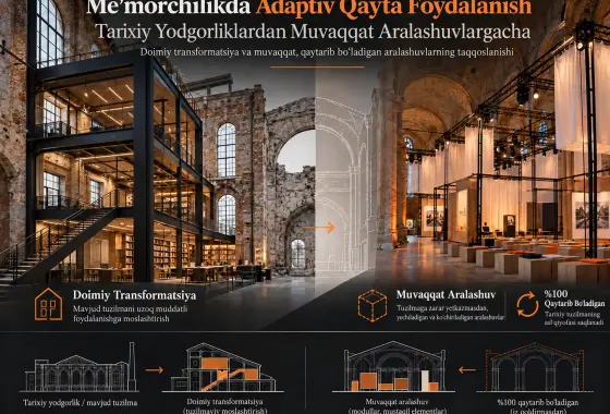 Me’morchilikda Adaptiv Qayta Foydalanishning Zamonaviy Shakllari: Tarixiy Yodgorliklardan Muvaqqat Aralashuvlargacha