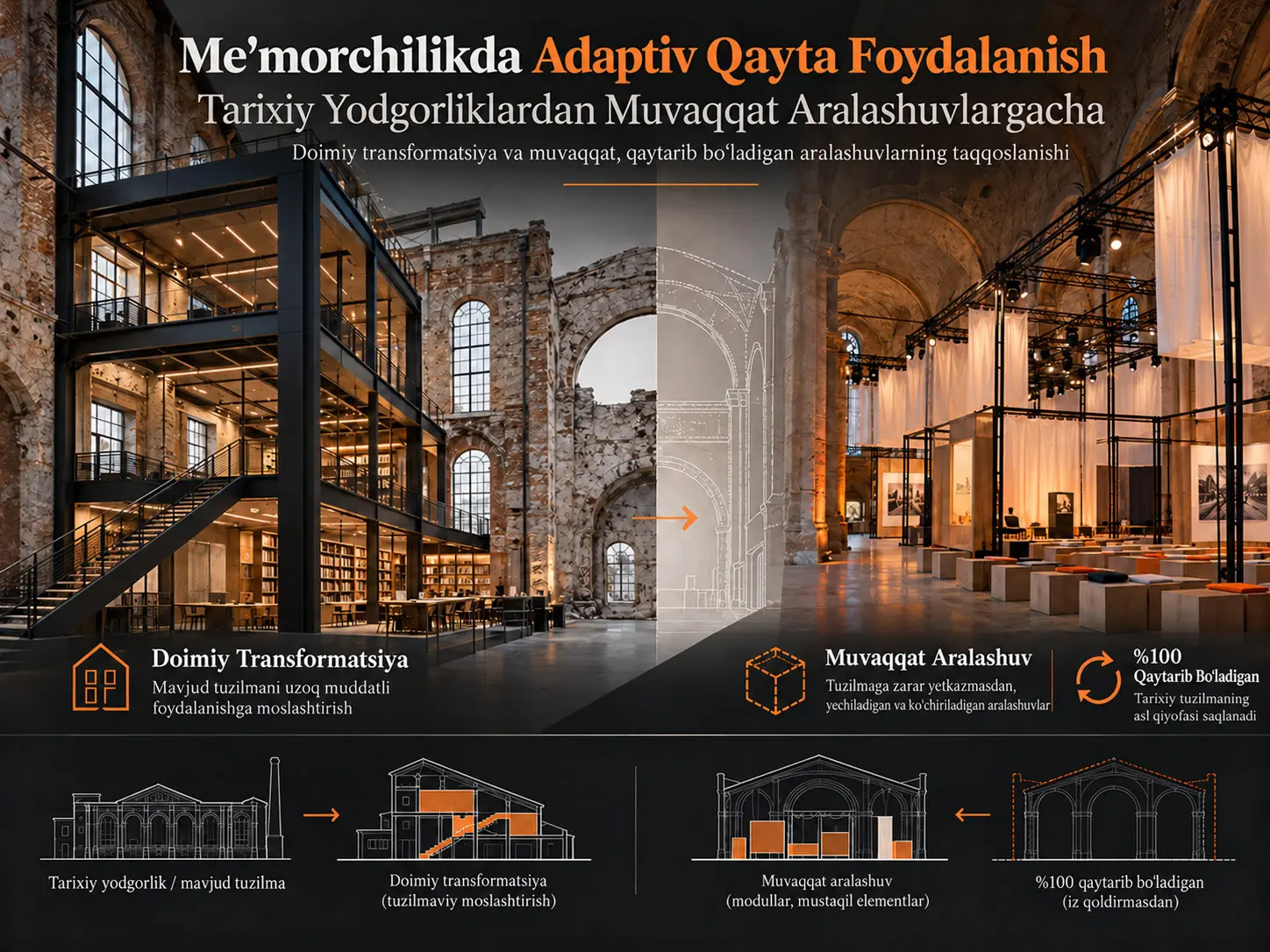Me’morchilikda Adaptiv Qayta Foydalanishning Zamonaviy Shakllari: Tarixiy Yodgorliklardan Muvaqqat Aralashuvlargacha