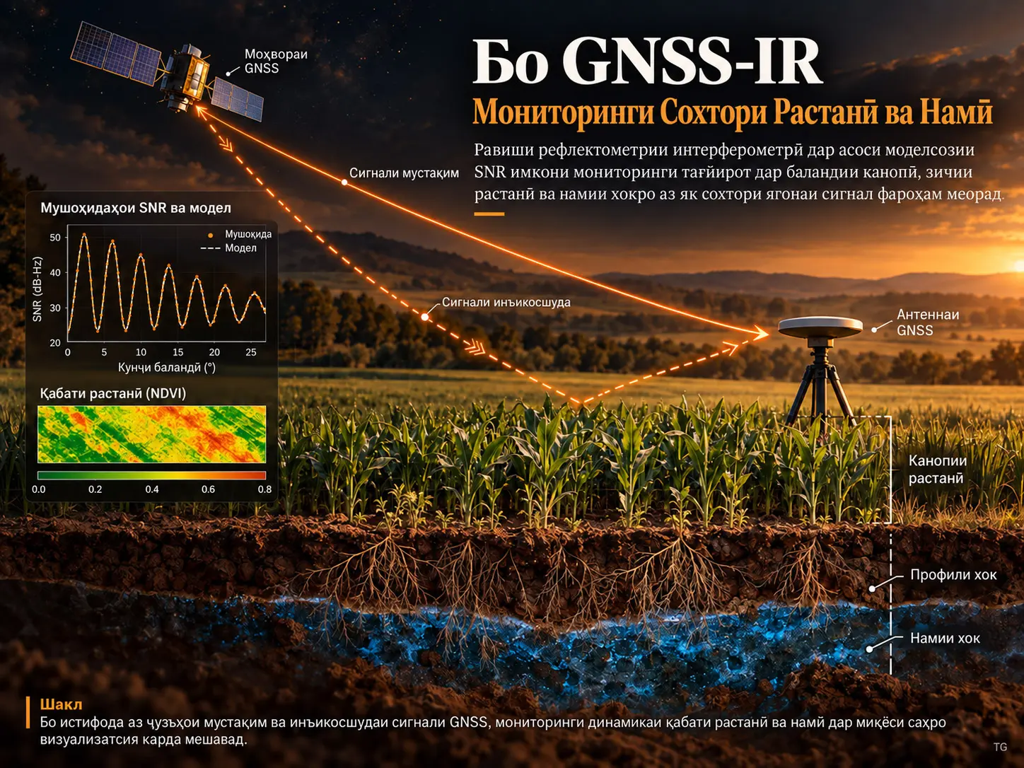 Мониторинги Сохтор ва Намии Растанӣ бо Рефлектометрияи Интерферометрии GNSS дар Асоси Моделсозии SNR