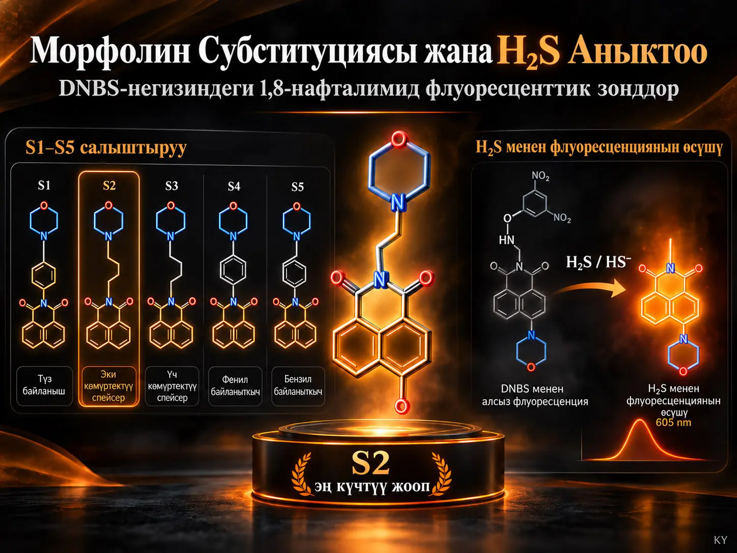 Морфолин Субституциясынын H₂S Аныктоо Үчүн DNBS Негизиндеги 1,8-Нафталимид Флуоресценциялык Зонддорго Таасири