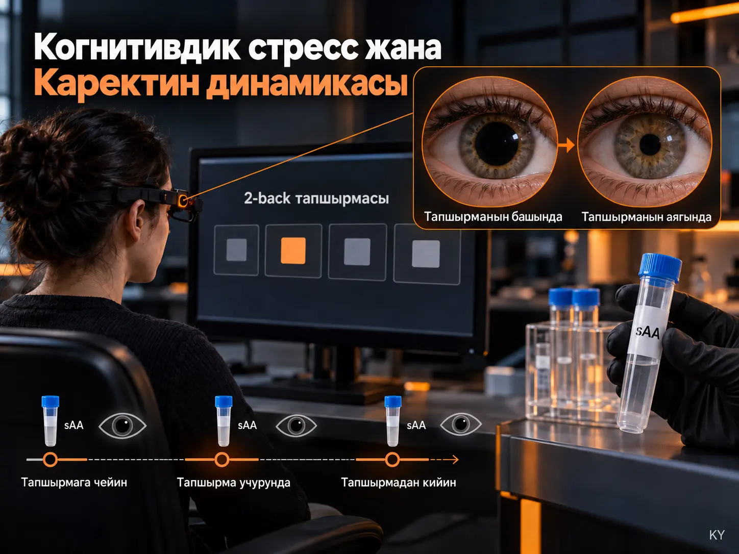 N-Back тапшырмасы учурундагы когнитивдик стресс жооптору: каректин динамикасы жана шилекейдеги альфа-амилаза активдүүлүгү