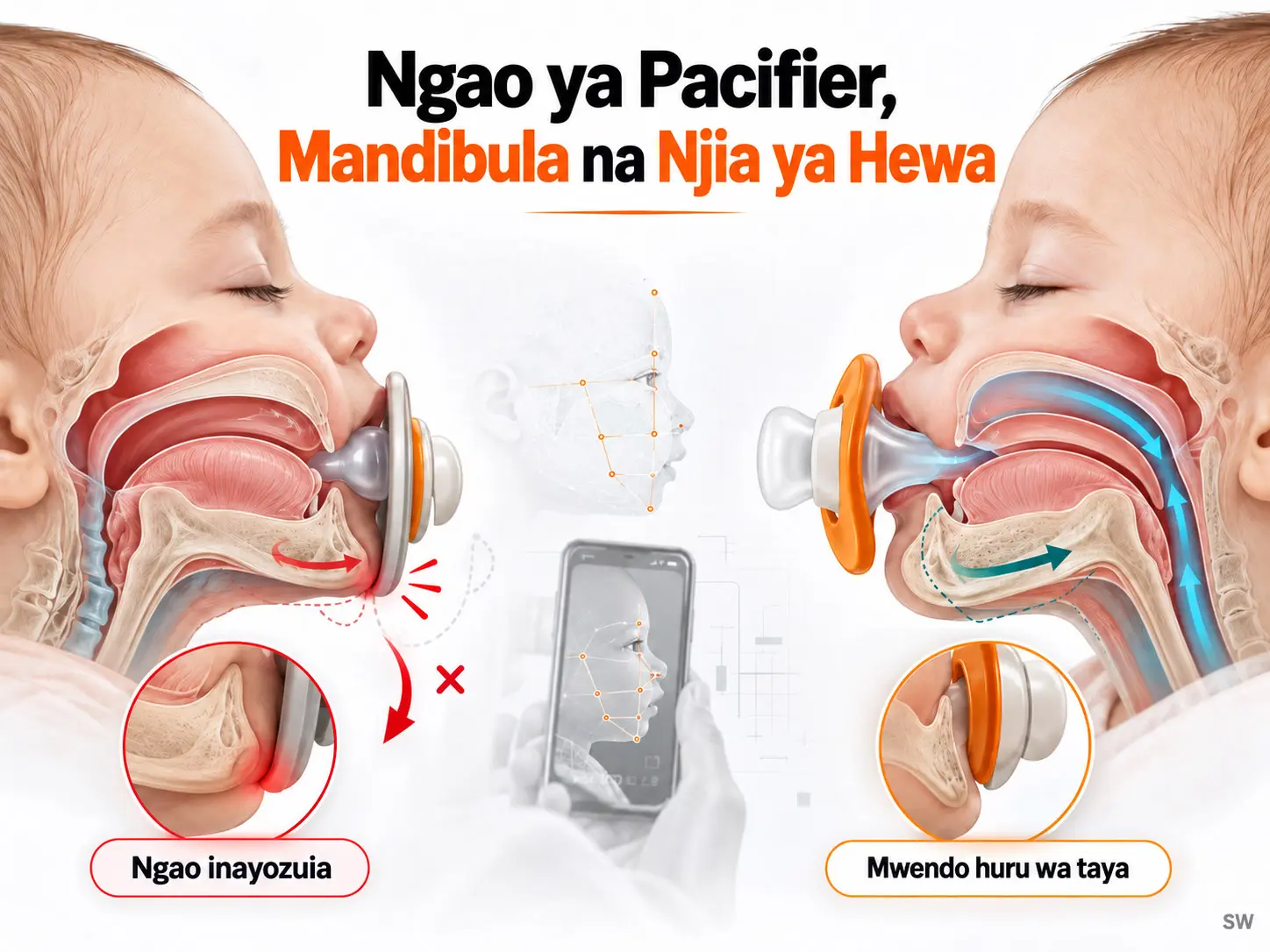 Nafasi ya Ngao ya Pacifier katika Ukuaji wa Mandibula na Afya ya Njia ya Hewa: Muundo wa Kiutendaji, Mwendo Huru wa Taya na Uchunguzi wa Retrognathia kwa Simu Janja