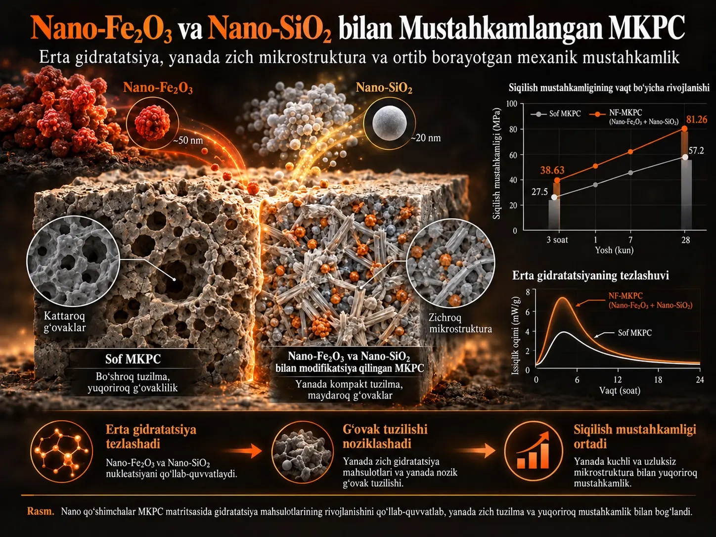 Nano-Fe₂O₃ va Nano-SiO₂ bilan Modifikatsiyalangan Magniy Kaliy Fosfat Sementining Mustahkamlash Mexanizmlari va Mikrostruktura Evolyutsiyasi
