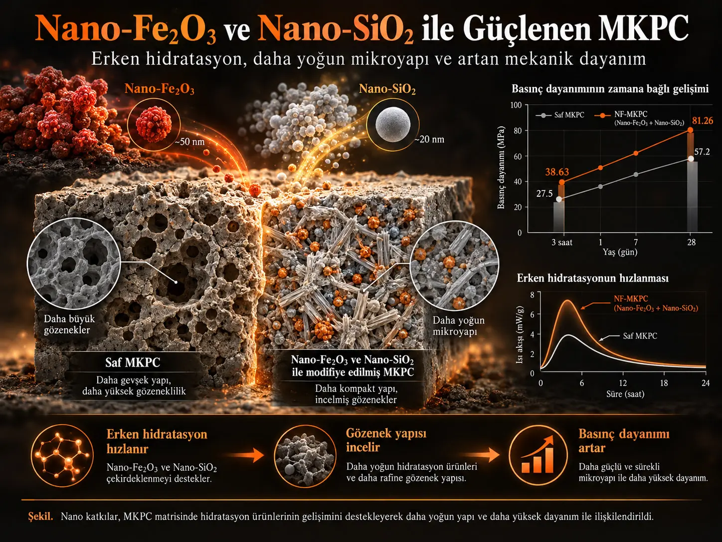 Nano-Fe₂O₃ ve Nano-SiO₂ ile Modifiye Edilmiş Magnezyum Potasyum Fosfat Çimentosunun Güçlendirme Mekanizmaları ve Mikroyapı Evrimi