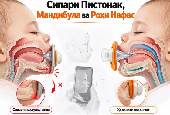 Нақши Сипари Пистонак дар Рушди Мандибула ва Саломатии Роҳи Нафас: Тарҳи Функсионалӣ, Ҳаракати Озоди Ҷоғ ва Скрининги Ретрогнатия бо Смартфон