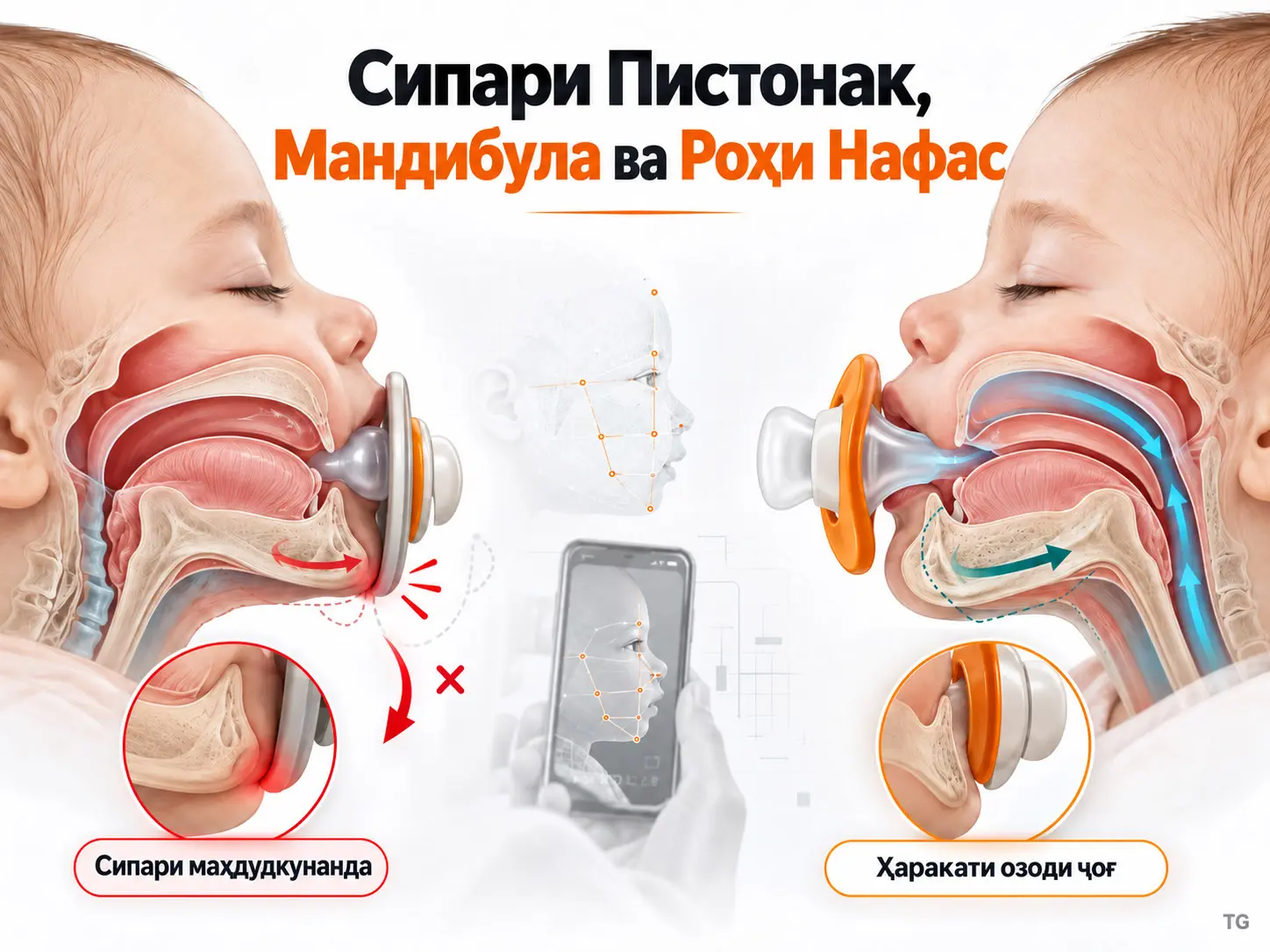 Нақши Сипари Пистонак дар Рушди Мандибула ва Саломатии Роҳи Нафас: Тарҳи Функсионалӣ, Ҳаракати Озоди Ҷоғ ва Скрининги Ретрогнатия бо Смартфон