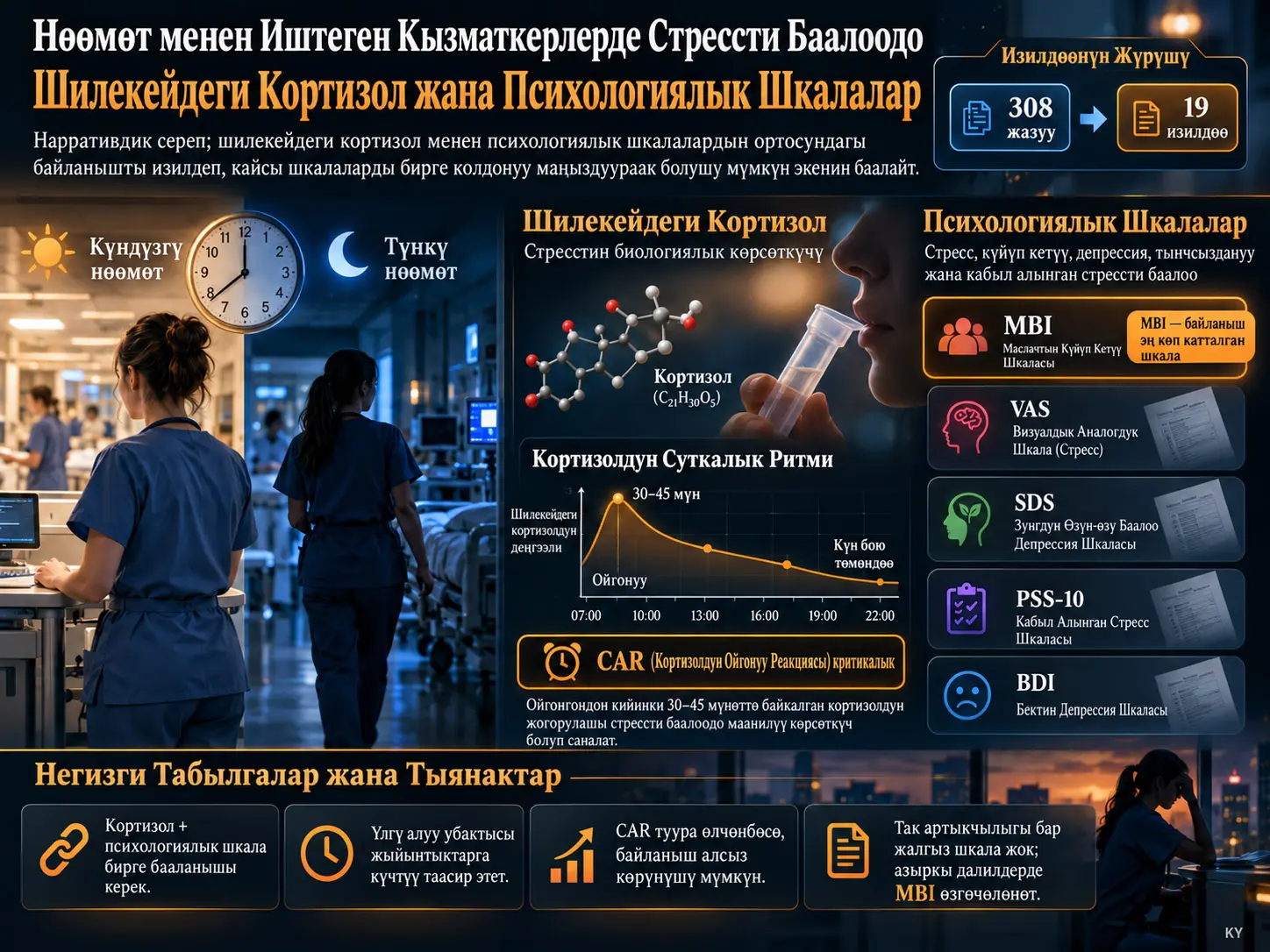 Нөөмөт менен Иштеген Кызматкерлерде Стрессти Баалоодо Шилекейдеги Кортизол менен Психологиялык Шкалалардын Ортосундагы Байланыш: Нарративдик Сереп