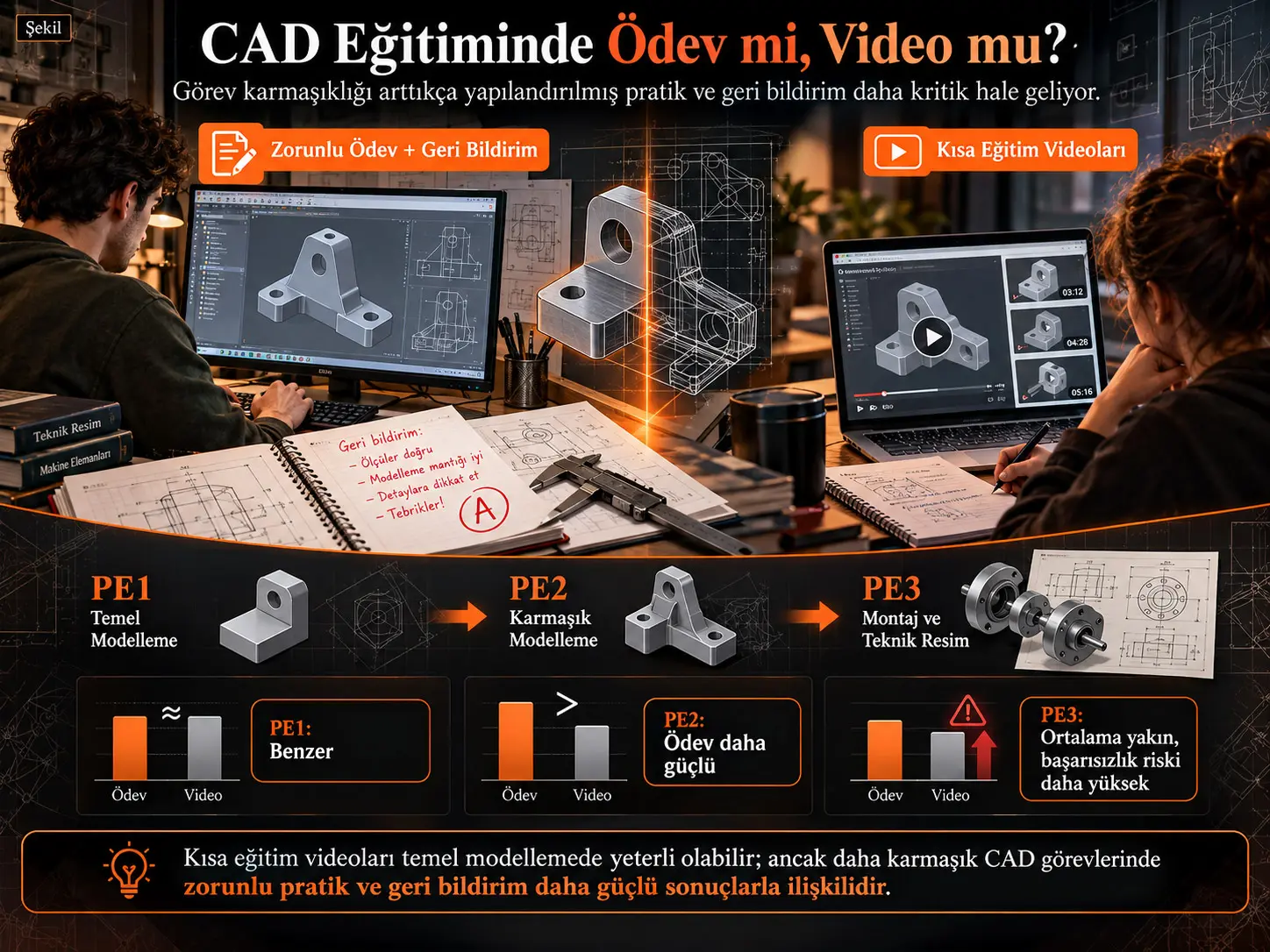Ödev ve Video Öğretimini Dengelemek: CAD Dersi Sonuçlarının Tekrarlı Kesitsel Analizi