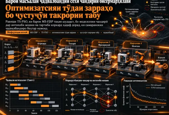 Оптимизатсияи тӯдаи зарраҳо бо ҷустуҷӯи такрории табу барои масъалаи ҷадвалбандии сехи чандирии бисёрмарҳилавӣ