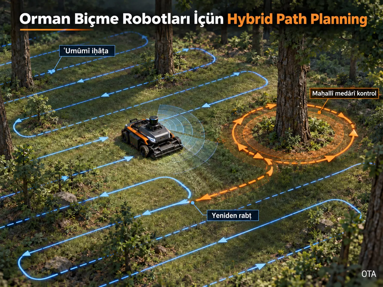 Orman Biçme Robotları İçün İki-Cisim Mekâniğinden Mülhem Medârî Kontrole Müstenid Hybrid Path Planning