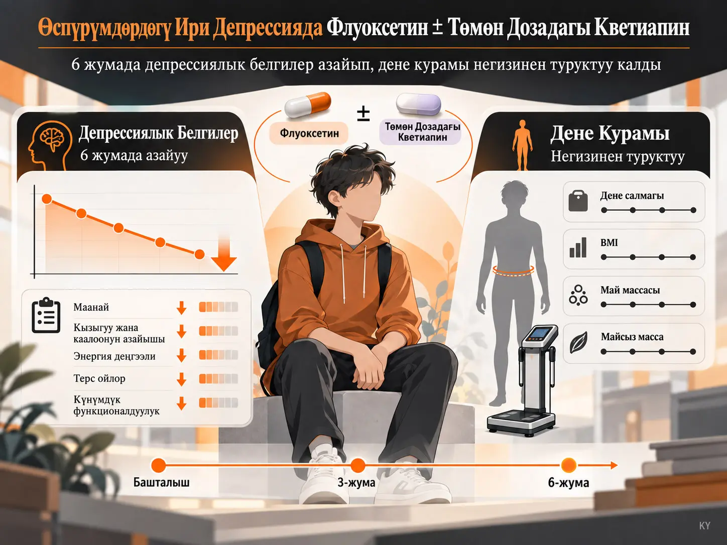 Өспүрүмдөрдүн Оор Депрессиясында Флуоксетин ± Төмөн Дозадагы Кветиапин: Депрессиялык Белгилер жана Дене Курамындагы Алты Апталык Өзгөрүүлөрдүн Пилоттук Салыштыруусу