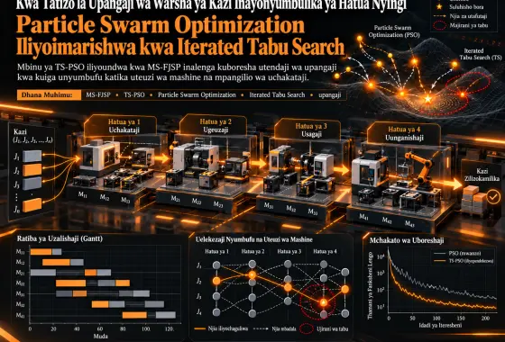 Particle Swarm Optimization Iliyoimarishwa kwa Iterated Tabu Search kwa Tatizo la Upangaji wa Warsha ya Kazi Inayonyumbulika ya Hatua Nyingi