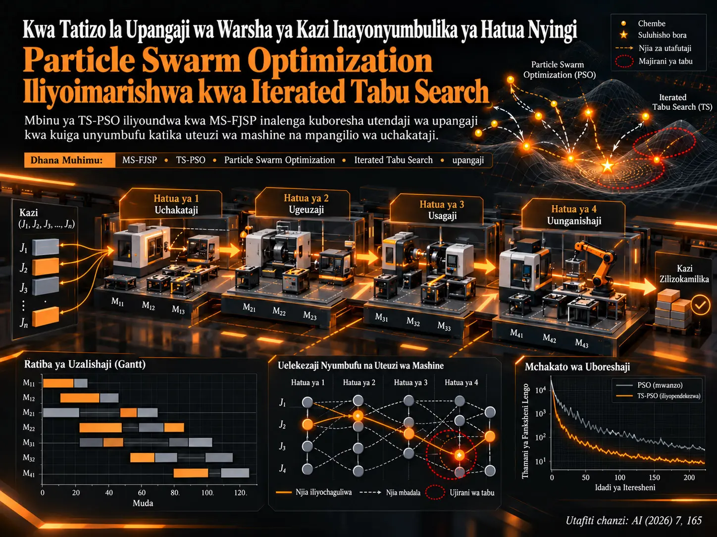 Particle Swarm Optimization Iliyoimarishwa kwa Iterated Tabu Search kwa Tatizo la Upangaji wa Warsha ya Kazi Inayonyumbulika ya Hatua Nyingi
