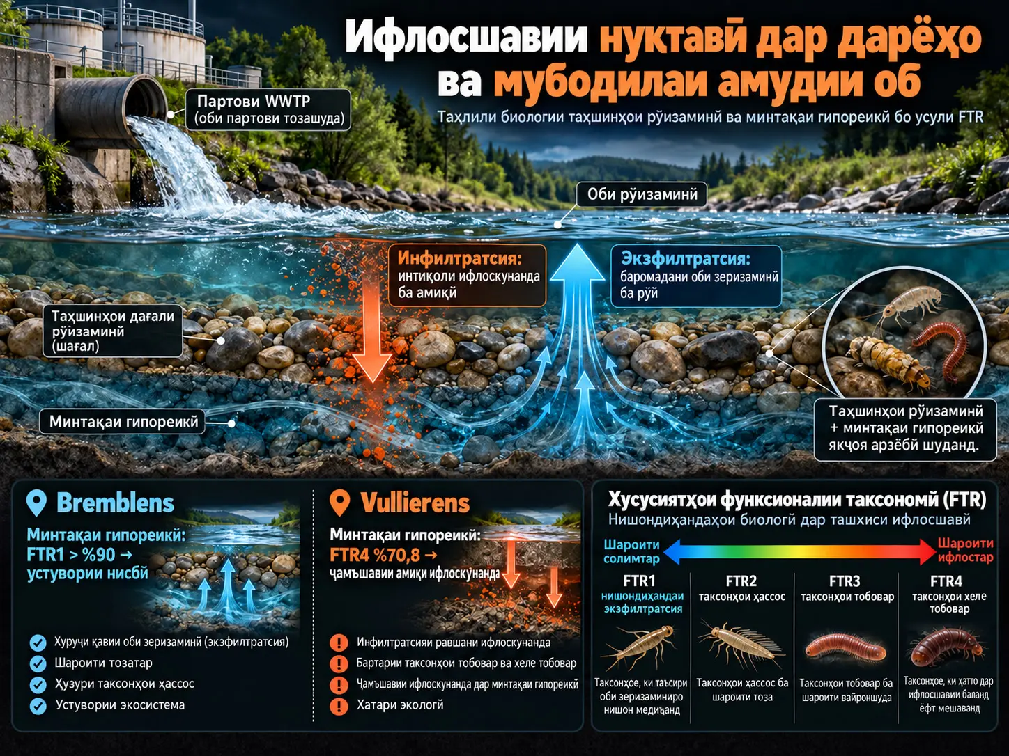 Пайгирии Ифлосшавии Нуқтавӣ дар Дарёҳо бо Олигохетаҳо: Таҳлили FTR-и Таҳшинҳои Рӯизаминӣ, Минтақаи Гипореикӣ ва Мубодилаи Амудии Об